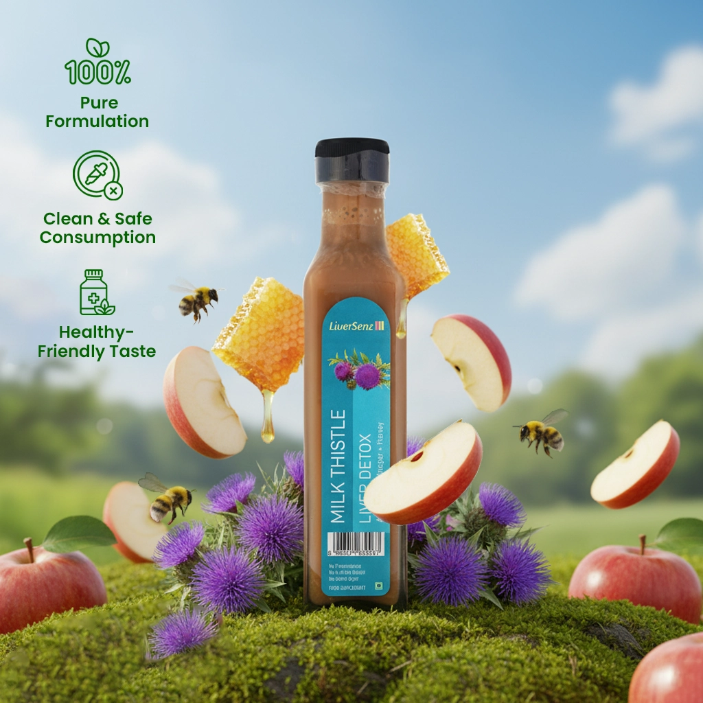 LiverSenz herbal liver cleansing drink blends milk thistle and natural ingredients to support balance