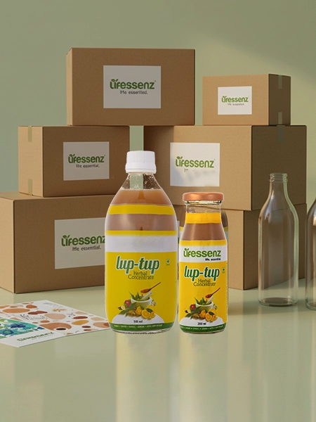 Custom packaging options for herbal drink brands using multiple bottle and label choices for retail.