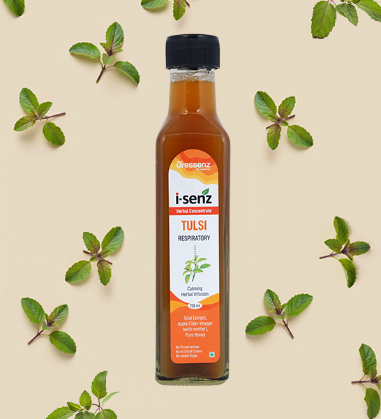 Tulsi infusion with ACV and honey to support clear breathing, balance, and daily respiratory wellness.