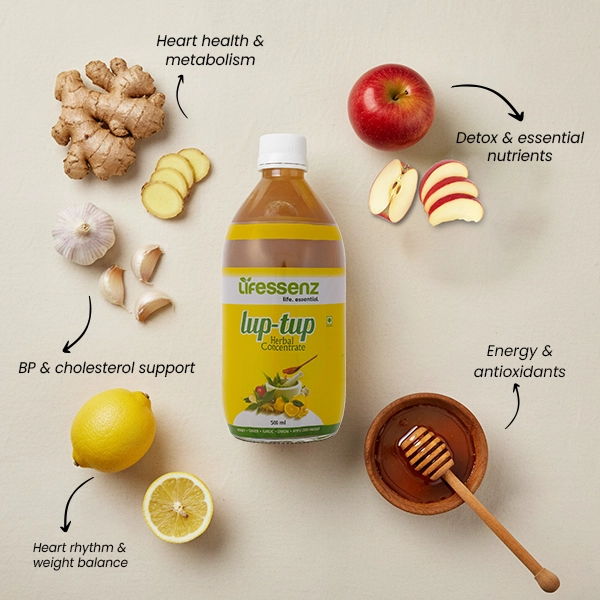 Lup-Tup ACV and herbal heart drink supports cholesterol balance, blood flow, & daily heart wellness